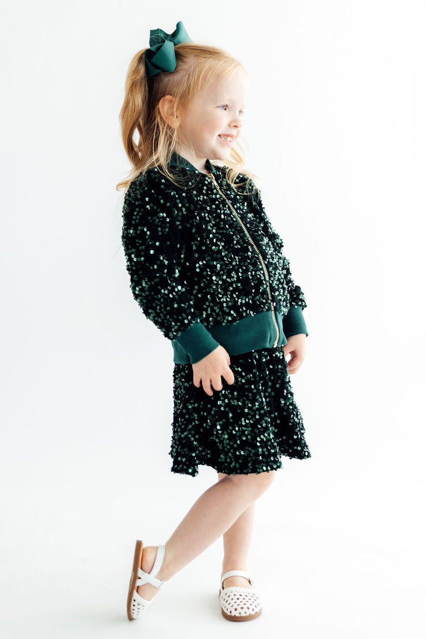Hunter Green Velvet Sequin Twirl Skort - Aaria Tees Aaria Tees