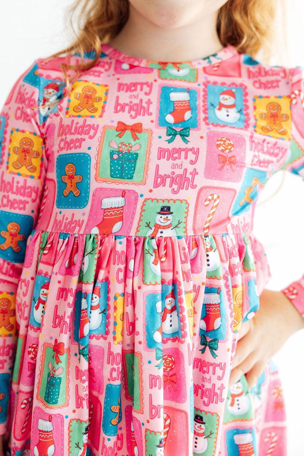 Holiday Cheer L/S Ruffle Hem Twirl Dress - Aaria Tees Aaria Tees