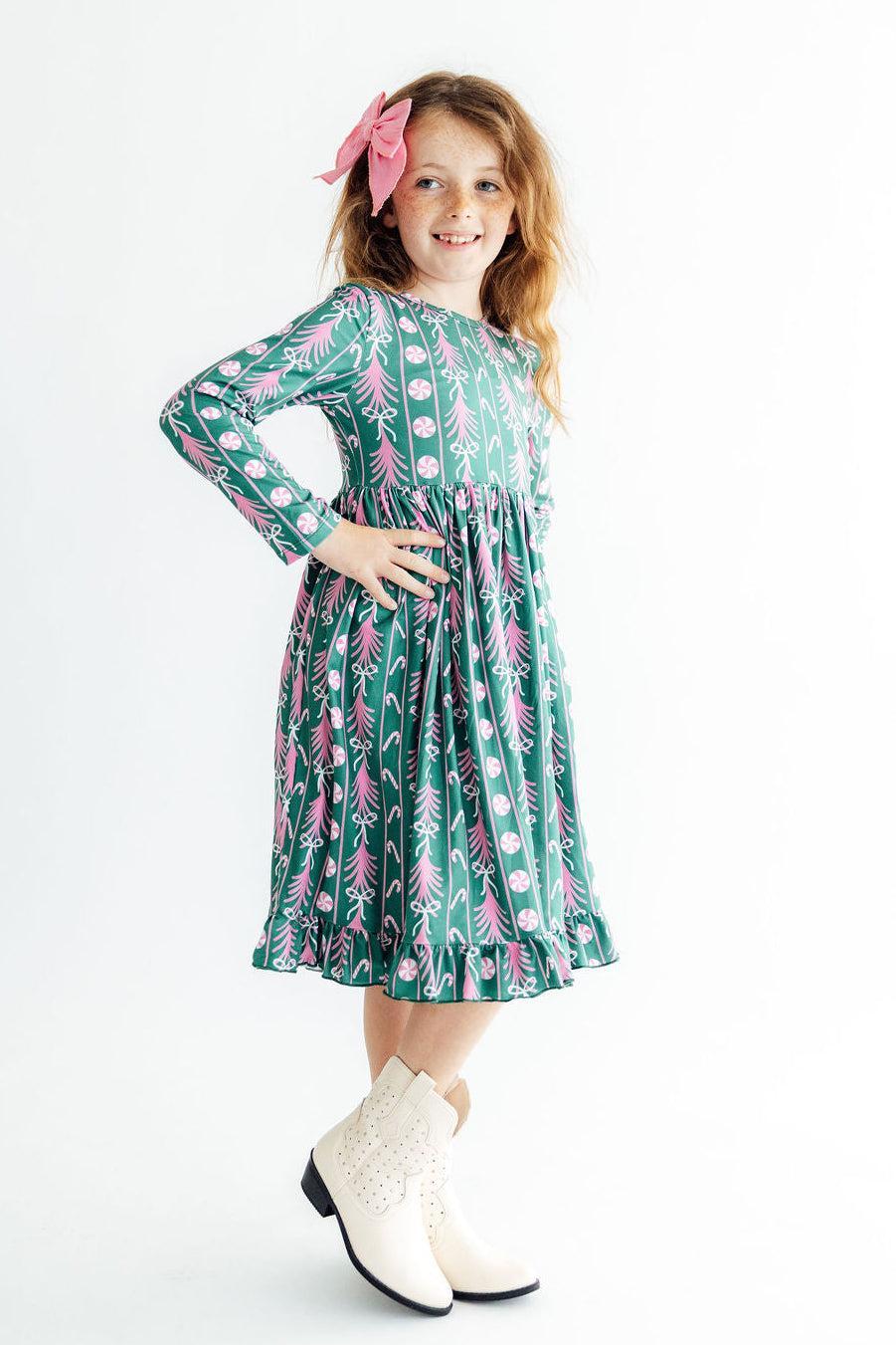 Christmas Treats L/S Ruffle Hem Twirl Dress - Aaria Tees Aaria Tees