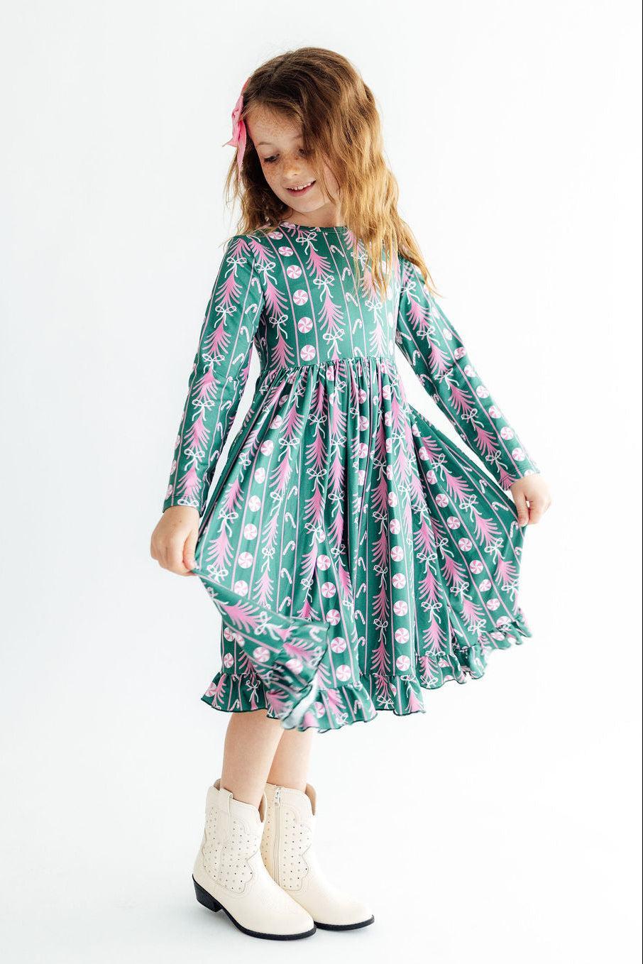 Christmas Treats L/S Ruffle Hem Twirl Dress - Aaria Tees Aaria Tees