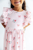 Winter Berries 3/4 Sleeve Ruffle Twirl Dress - Aaria Tees Aaria Tees