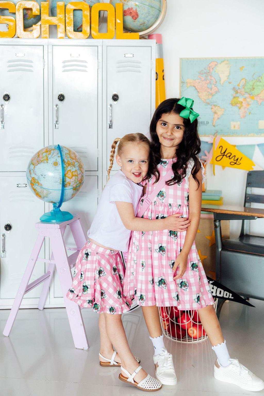 Southlake Carroll Gingham Dragons Flutter Twirl Dress - Aaria Tees Aaria Tees