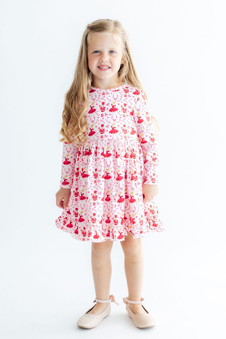 Candy Cane Ballet L/S Ruffle Hem Twirl Dress - Aaria Tees Aaria Tees
