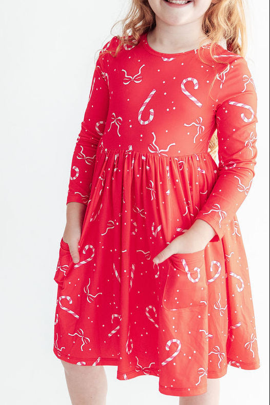 Peppermint Dreams L/S Pocket Twirl Dress - Aaria Tees Aaria Tees