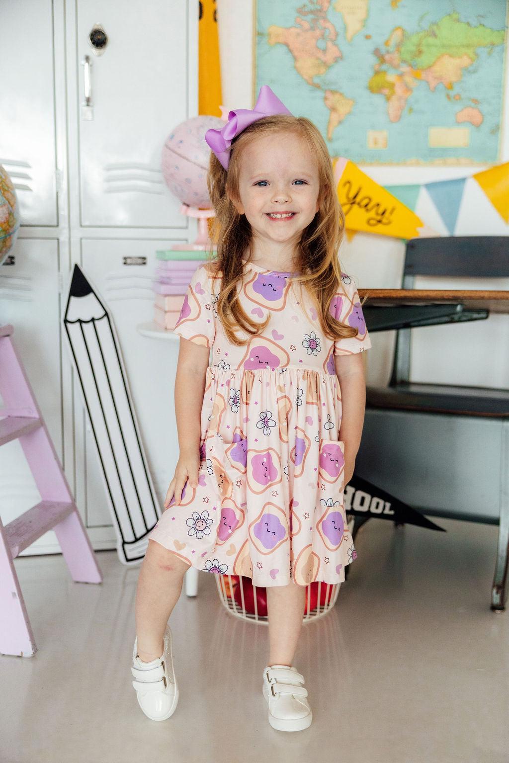 Peanut Butter Jelly Time S/S Pocket Twirl Dress - Aaria Tees Aaria Tees