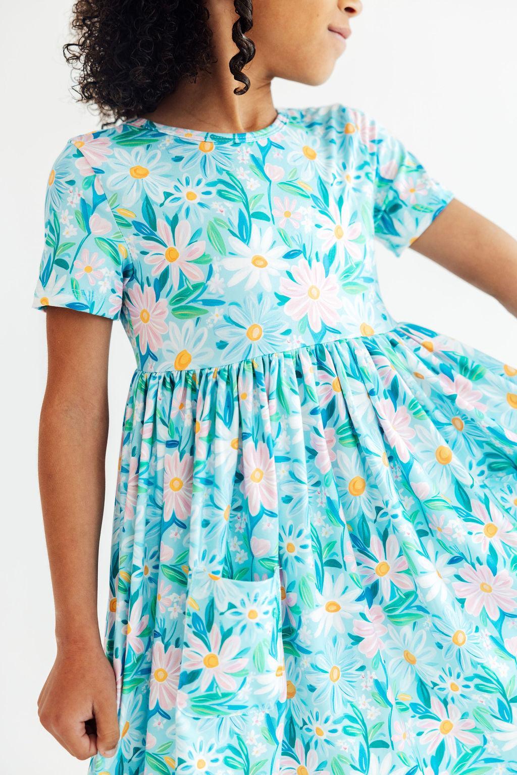 Preppy Daisies S/S Pocket Twirl Dress - Aaria Tees