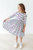 Mardi Gras 3/4 Sleeve Pocket Twirl Dress - Aaria Tees Aaria Tees