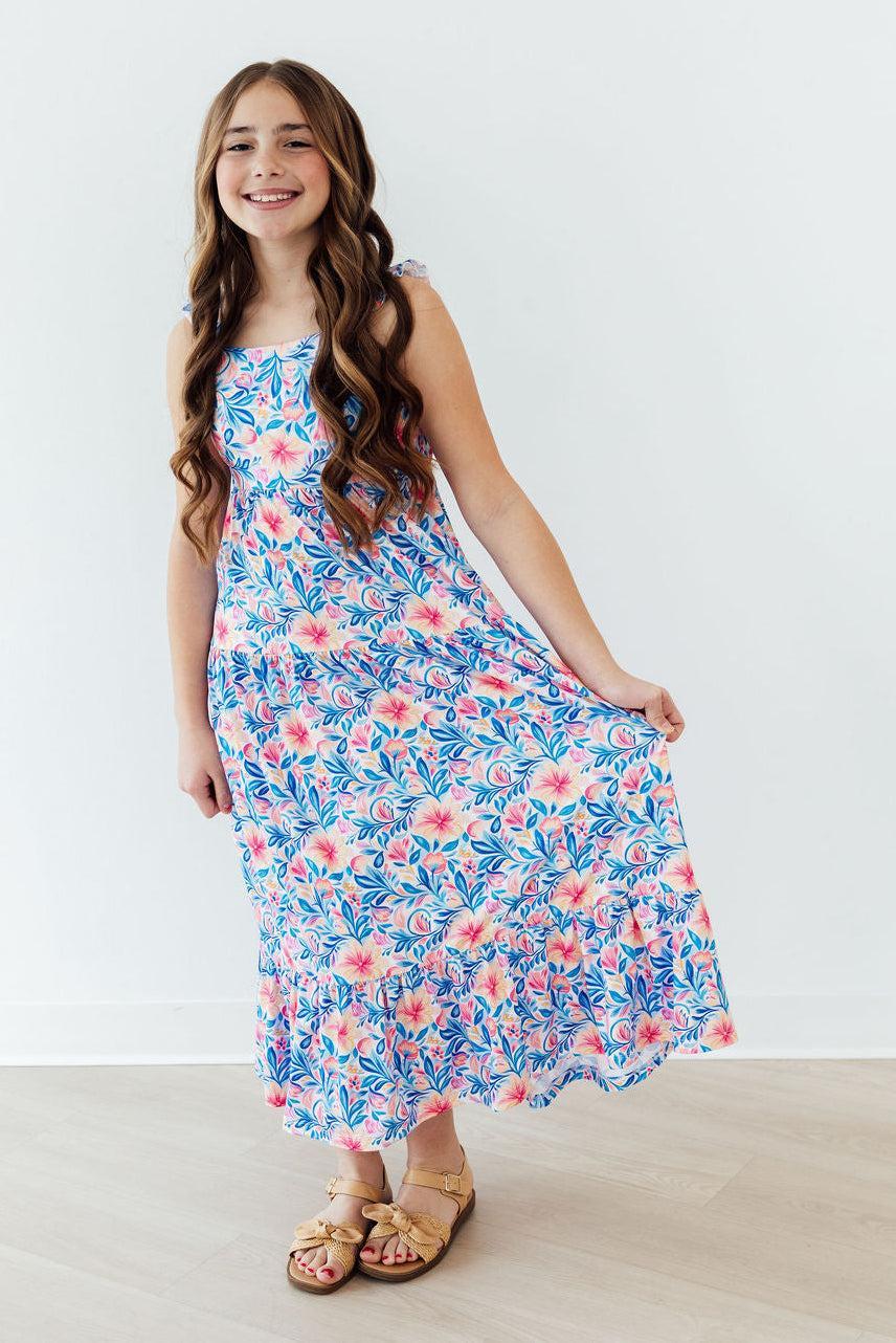 Watercolor Floral Ruffle Maxi Dress - Aaria Tees Aaria Tees