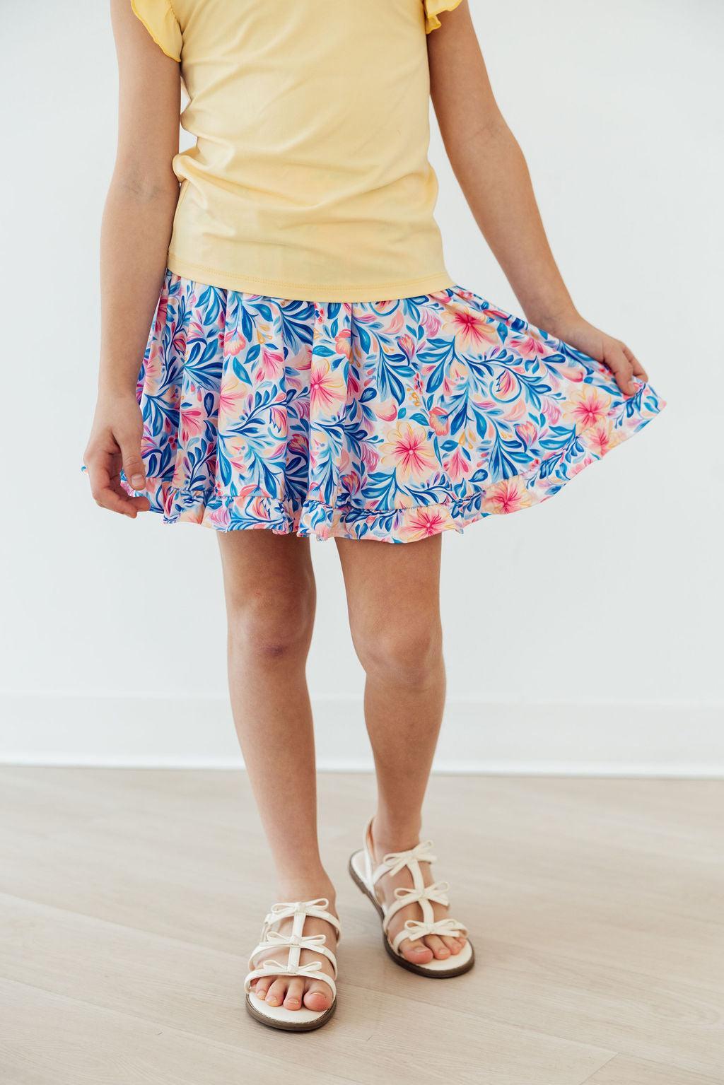 Watercolor Floral Ruffle Twirl Skort - Aaria Tees Aaria Tees