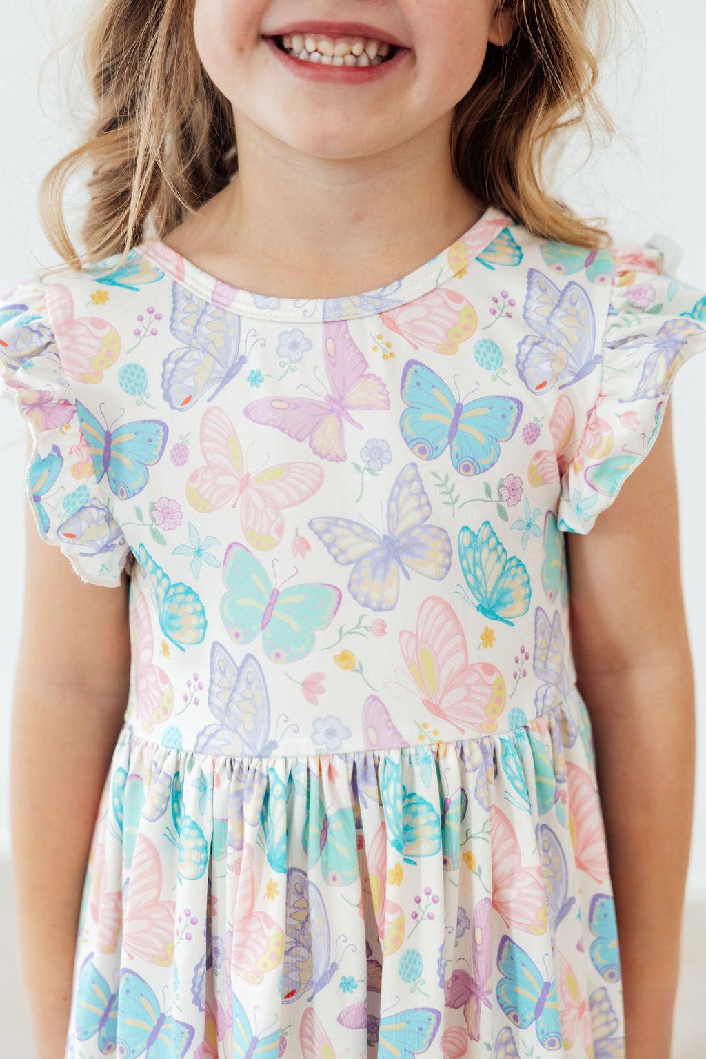 Fluttering Butterflies Flutter Sleeve Twirl Dress - Aaria Tees Aaria Tees