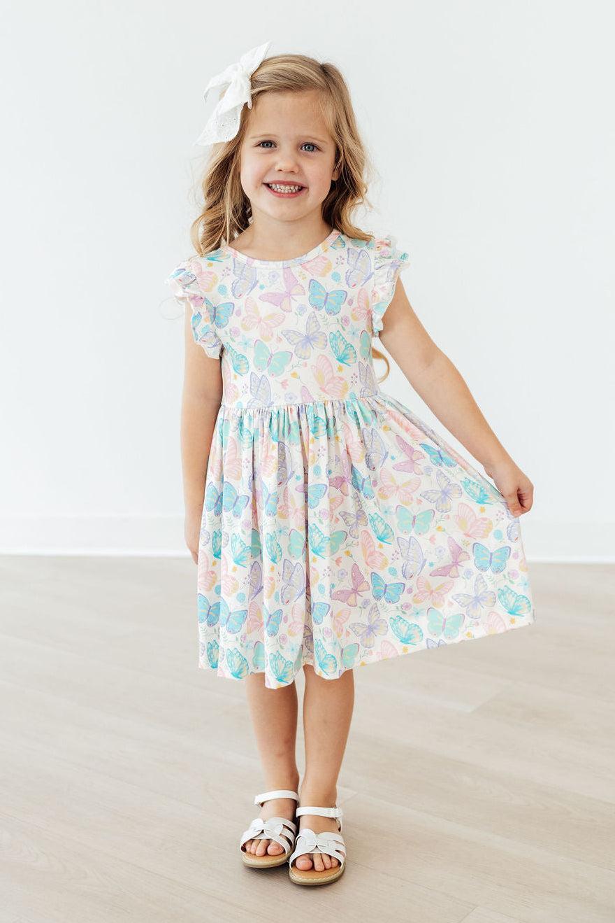 Fluttering Butterflies Flutter Sleeve Twirl Dress - Aaria Tees Aaria Tees