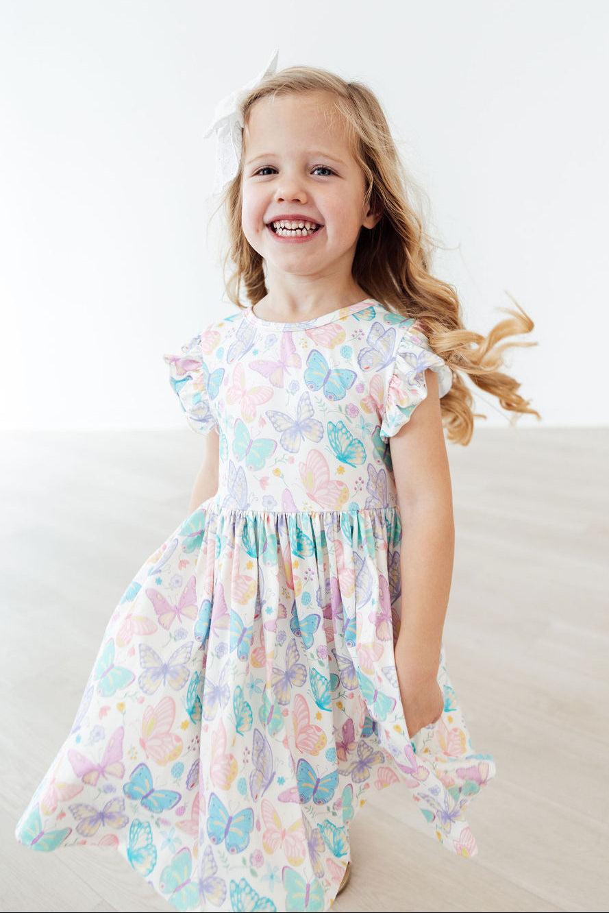 Fluttering Butterflies Flutter Sleeve Twirl Dress - Aaria Tees Aaria Tees