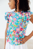 Preppy Floral S/S Ruffle Tee - Aaria Tees Aaria Tees