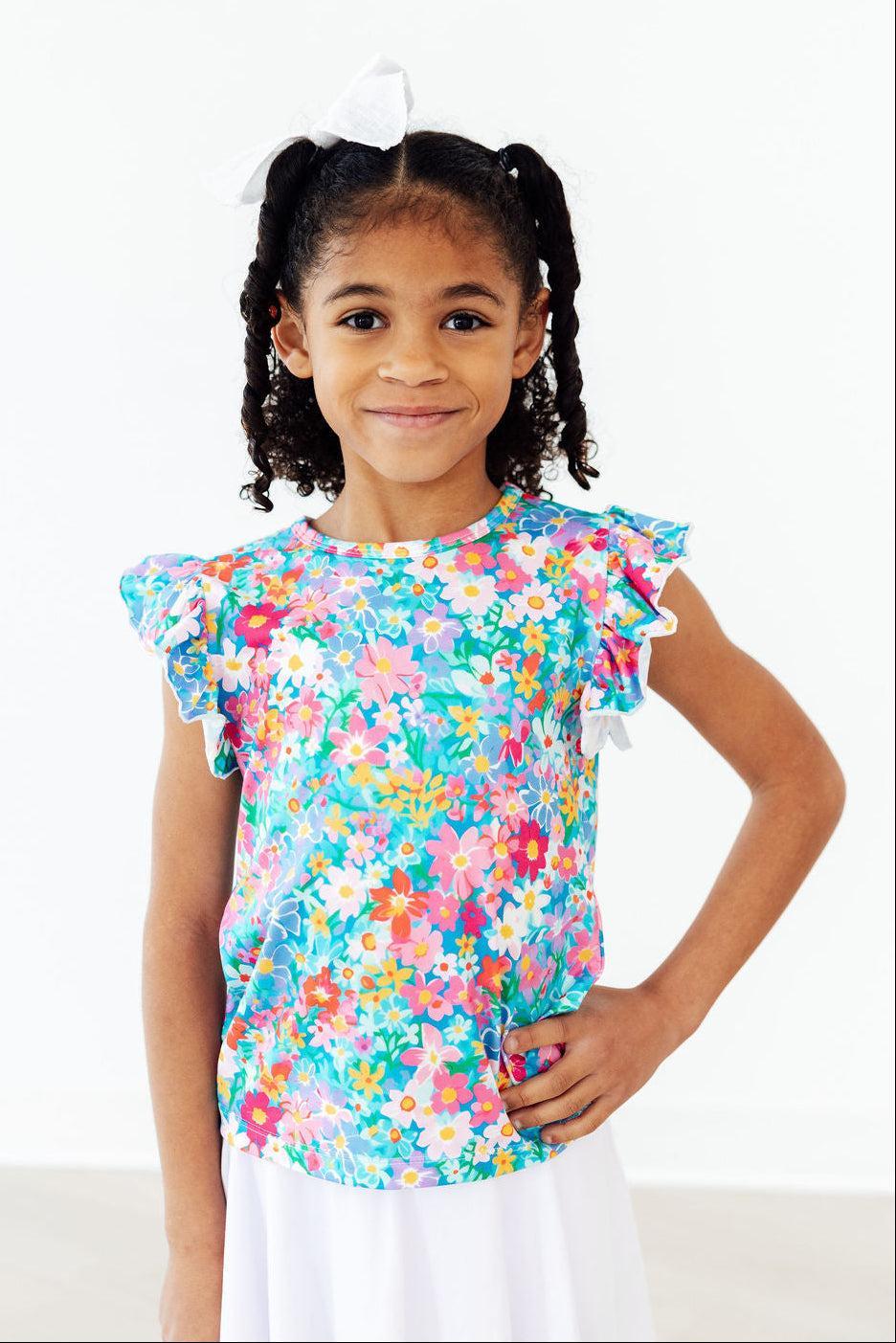 Preppy Floral S/S Ruffle Tee - Aaria Tees Aaria Tees