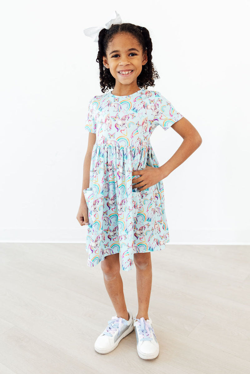 Unicorn Queen S/S Pocket Twirl Dress - Aaria Tees Aaria Tees
