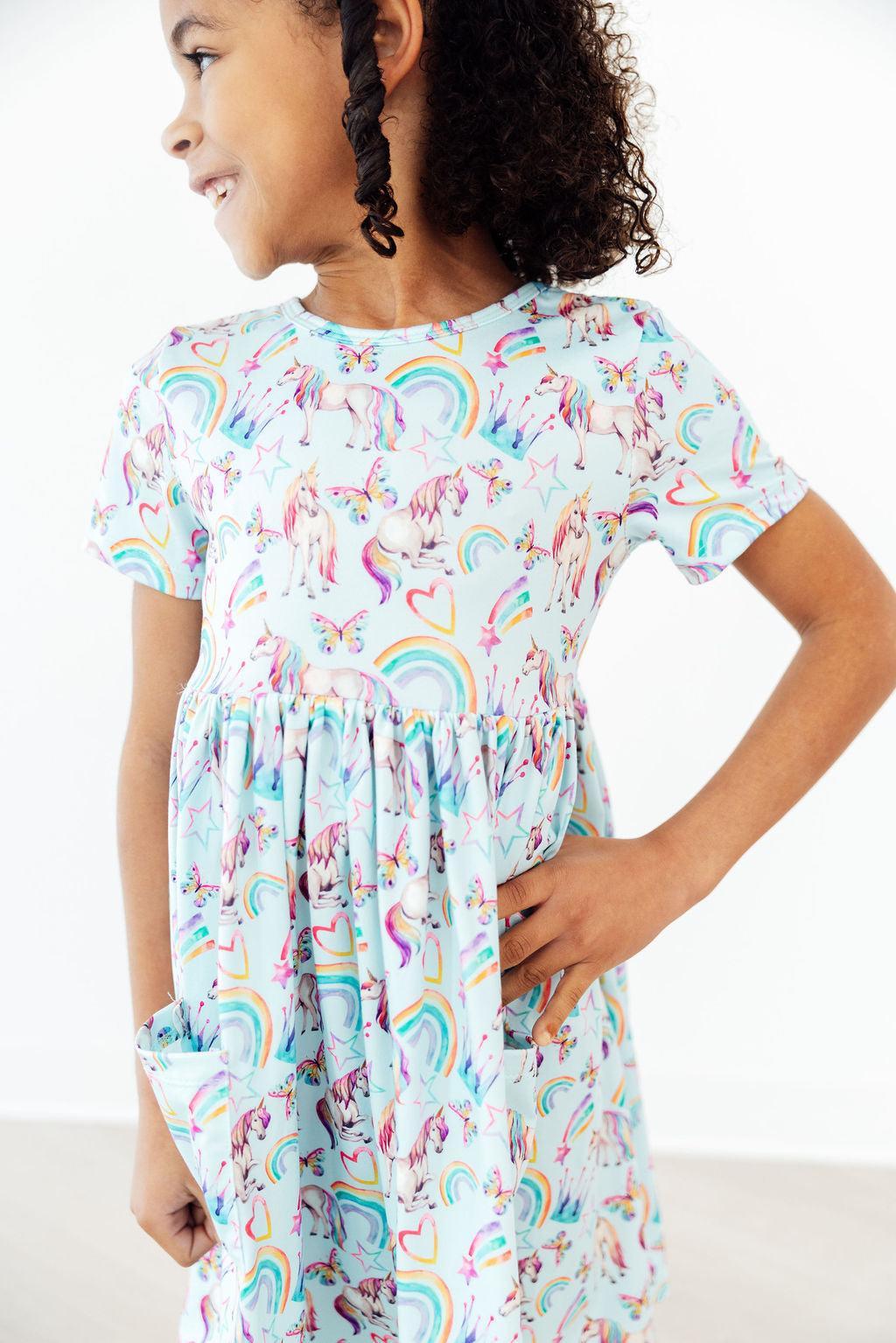 Unicorn Queen S/S Pocket Twirl Dress - Aaria Tees