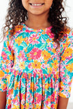 Floral Fiesta 3/4 Sleeve Pocket Twirl Dress - Aaria Tees Aaria Tees