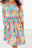 Floral Fiesta 3/4 Sleeve Pocket Twirl Dress - Aaria Tees Aaria Tees