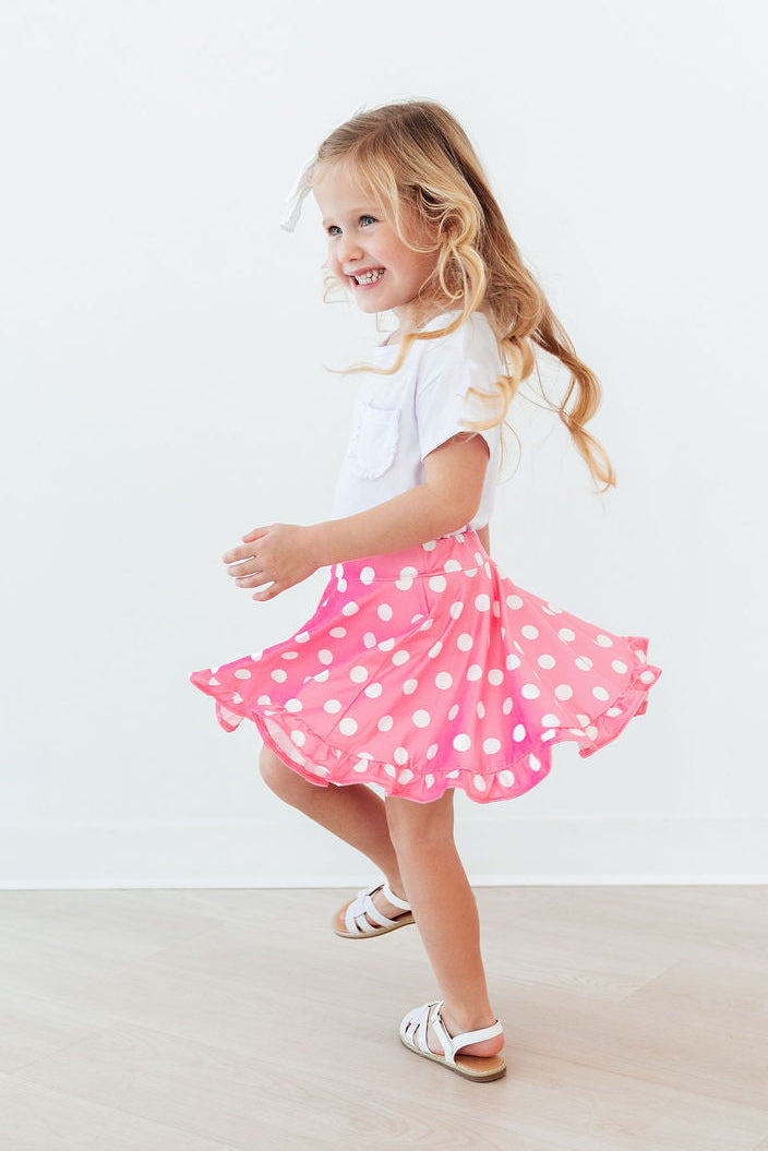 Pink Polka Dots Ruffle Twirl Skort - Aaria Tees