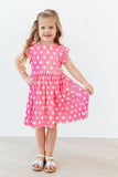 Pink Polka Dots Flutter Sleeve Twirl Dress - Aaria Tees Aaria Tees