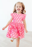 Pink Polka Dots Flutter Sleeve Twirl Dress - Aaria Tees Aaria Tees
