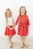 Red Polka Dots 3/4 Sleeve Pocket Twirl Dress - Aaria Tees Aaria Tees