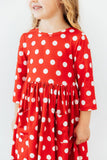 Red Polka Dots 3/4 Sleeve Pocket Twirl Dress - Aaria Tees Aaria Tees