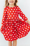 Red Polka Dots 3/4 Sleeve Pocket Twirl Dress - Aaria Tees Aaria Tees