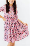 Petals & Ponies 3/4 Sleeve Pocket Twirl Dress - Aaria Tees Aaria Tees