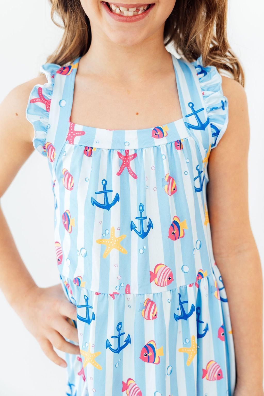 Tidepool Treasures Ruffle Cross Back Dress - Aaria Tees