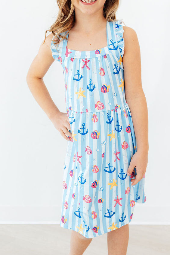 Tidepool Treasures Ruffle Cross Back Dress - Aaria Tees Aaria Tees