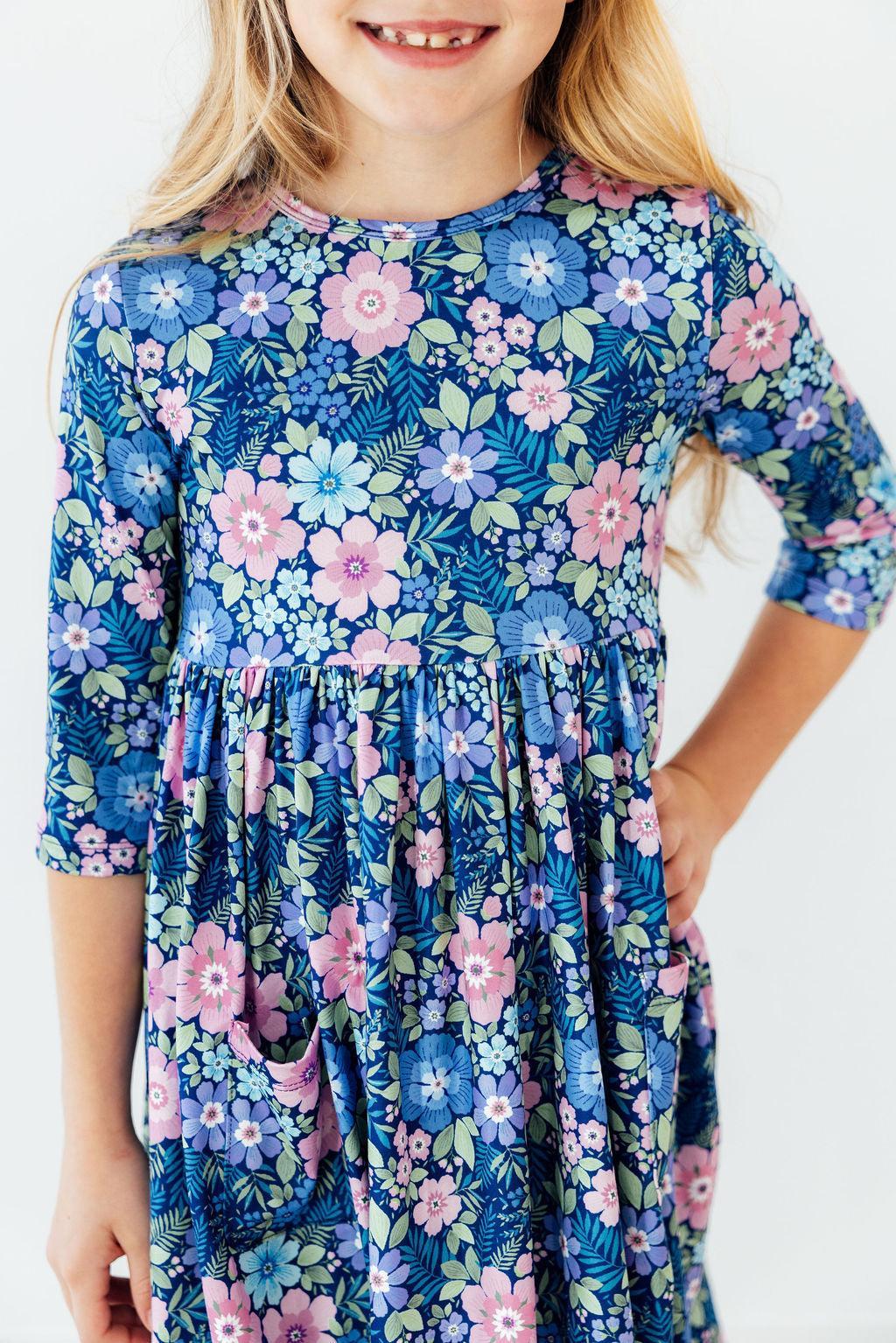 Whimsy 3/4 Sleeve Pocket Twirl Dress - Aaria Tees