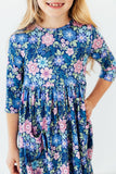 Whimsy 3/4 Sleeve Pocket Twirl Dress - Aaria Tees Aaria Tees