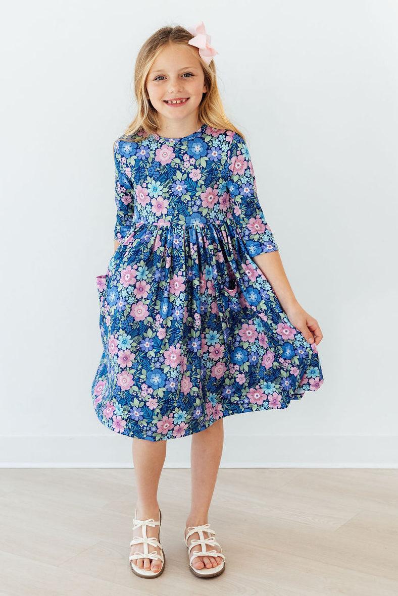 Whimsy 3/4 Sleeve Pocket Twirl Dress - Aaria Tees Aaria Tees