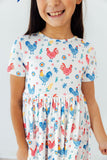 Rainbow Roosters S/S Pocket Twirl Dress - Aaria Tees Aaria Tees