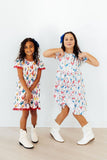 Rainbow Roosters S/S Pocket Twirl Dress - Aaria Tees Aaria Tees