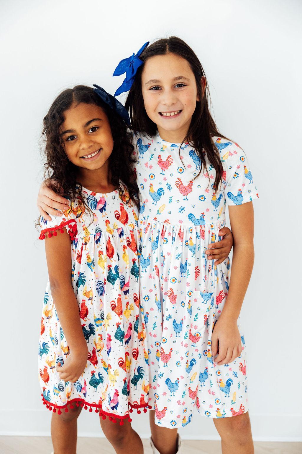 Rainbow Roosters S/S Pocket Twirl Dress - Aaria Tees Aaria Tees