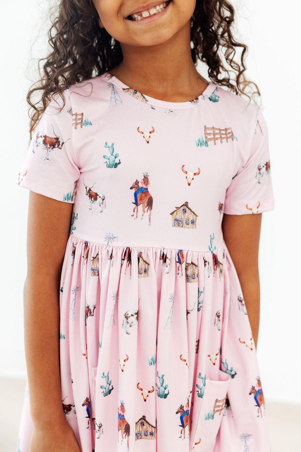 Pink Ranch Hand S/S Pocket Twirl Dress - Aaria Tees Aaria Tees