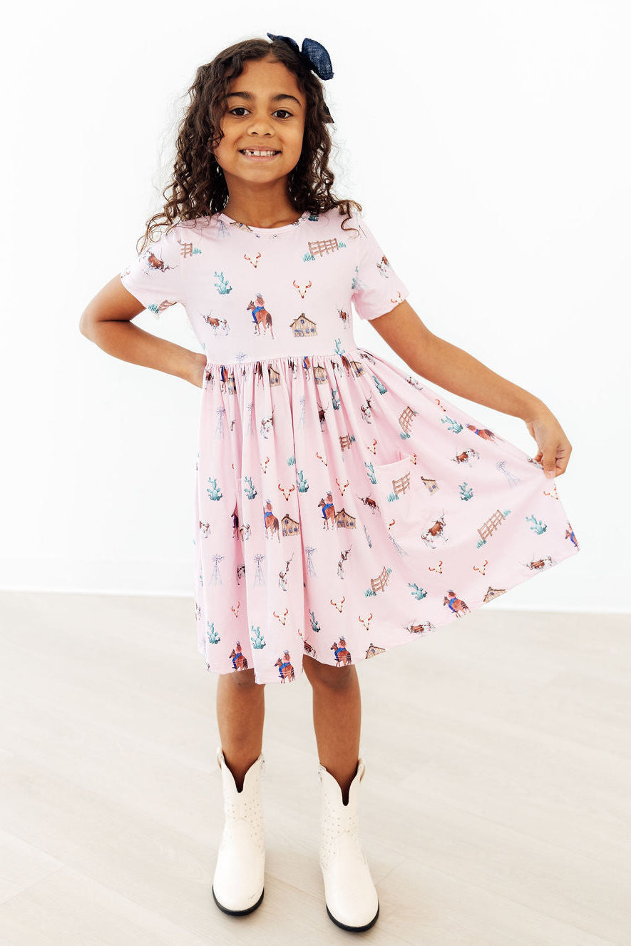 Pink Ranch Hand S/S Pocket Twirl Dress - Aaria Tees Aaria Tees