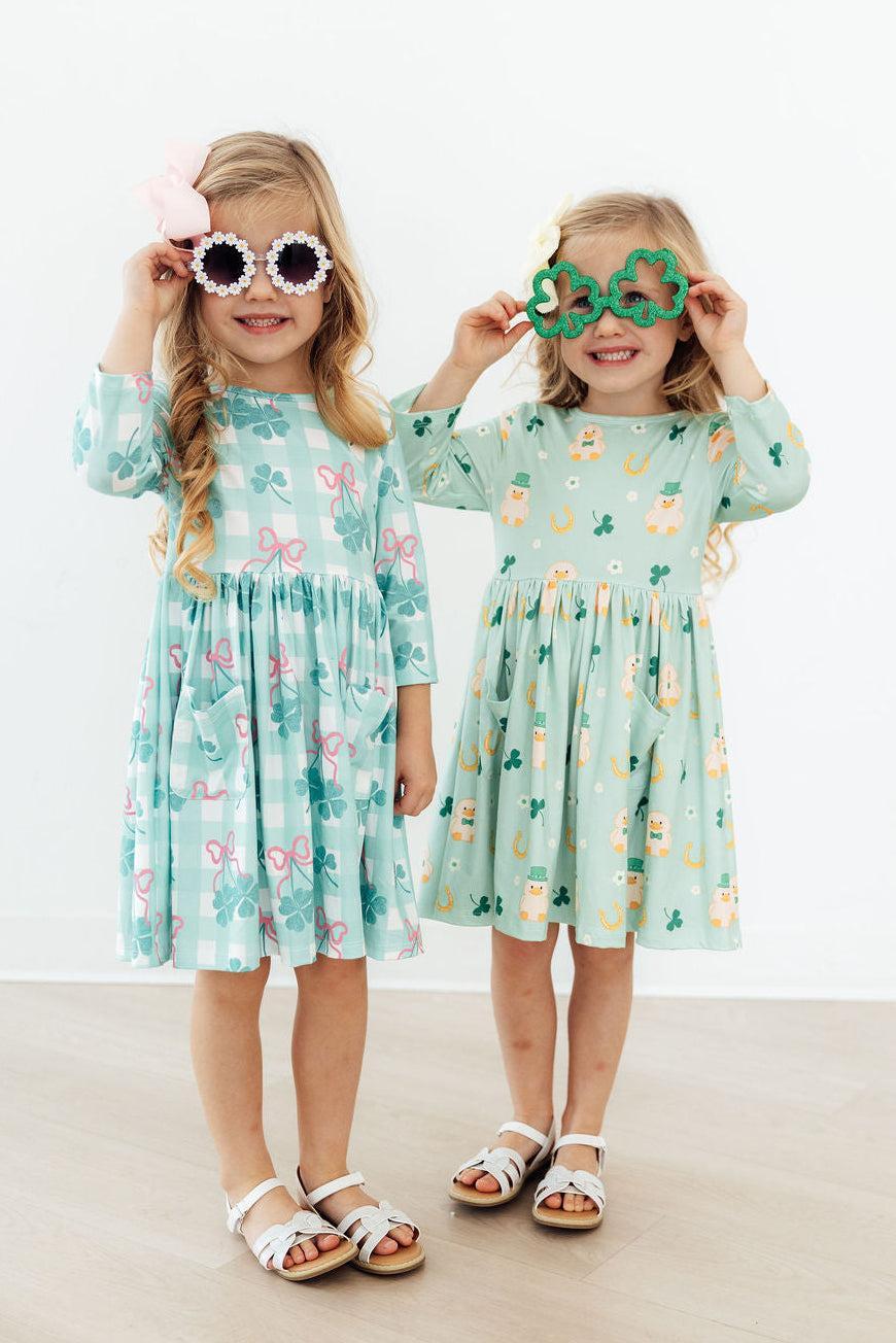 Shamrock Sweetheart 3/4 Sleeve Pocket Twirl Dress - Aaria Tees Aaria Tees