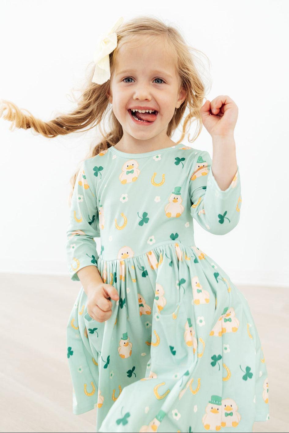 Lucky Duck 3/4 Sleeve Pocket Twirl Dress - Aaria Tees Aaria Tees