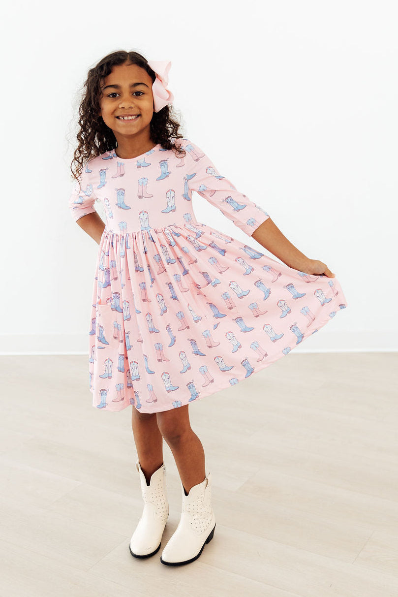 Ribbons & Rodeos 3/4 Sleeve Pocket Twirl Dress - Aaria Tees Aaria Tees
