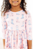 Ribbons & Rodeos 3/4 Sleeve Pocket Twirl Dress - Aaria Tees Aaria Tees