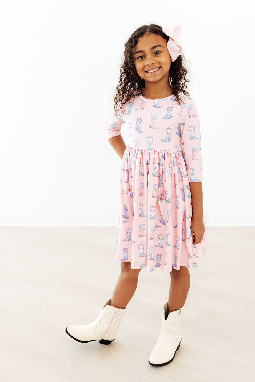 Ribbons & Rodeos 3/4 Sleeve Pocket Twirl Dress - Aaria Tees Aaria Tees