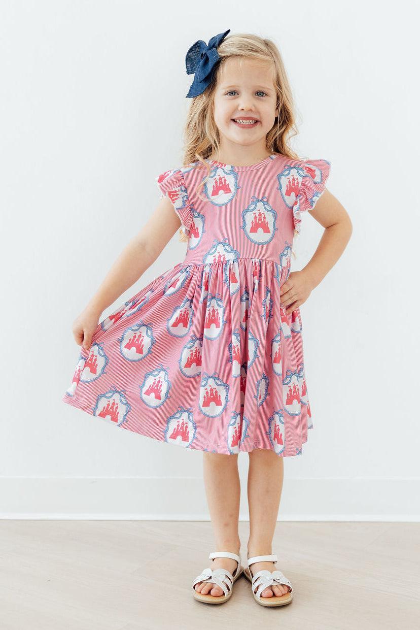 Once Upon a Castle Flutter Sleeve Twirl Dress - Aaria Tees Aaria Tees