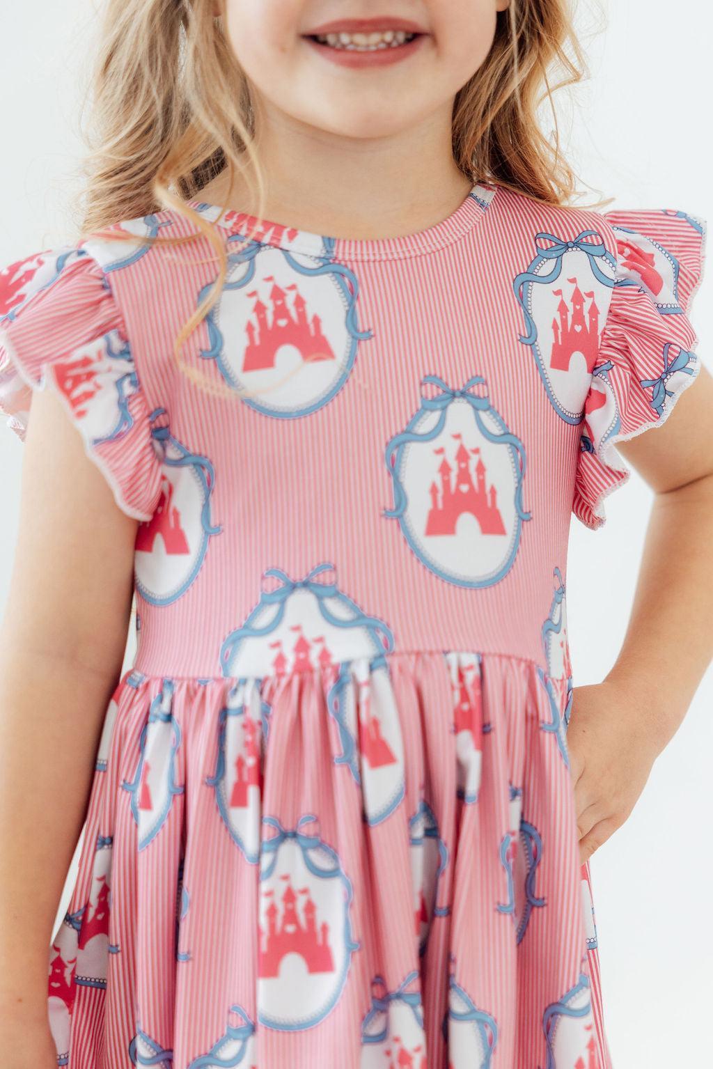 Once Upon a Castle Flutter Sleeve Twirl Dress - Aaria Tees Aaria Tees