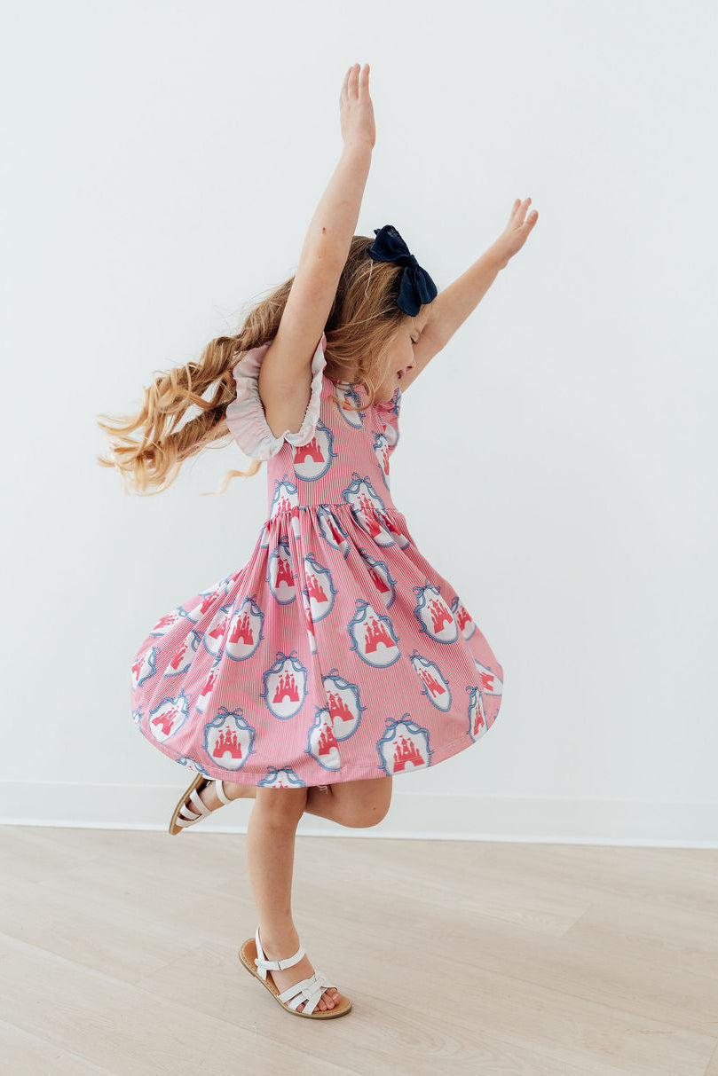 Once Upon a Castle Flutter Sleeve Twirl Dress - Aaria Tees Aaria Tees