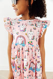 Rainbow Purr-fection Flutter Sleeve Twirl Dress - Aaria Tees Aaria Tees