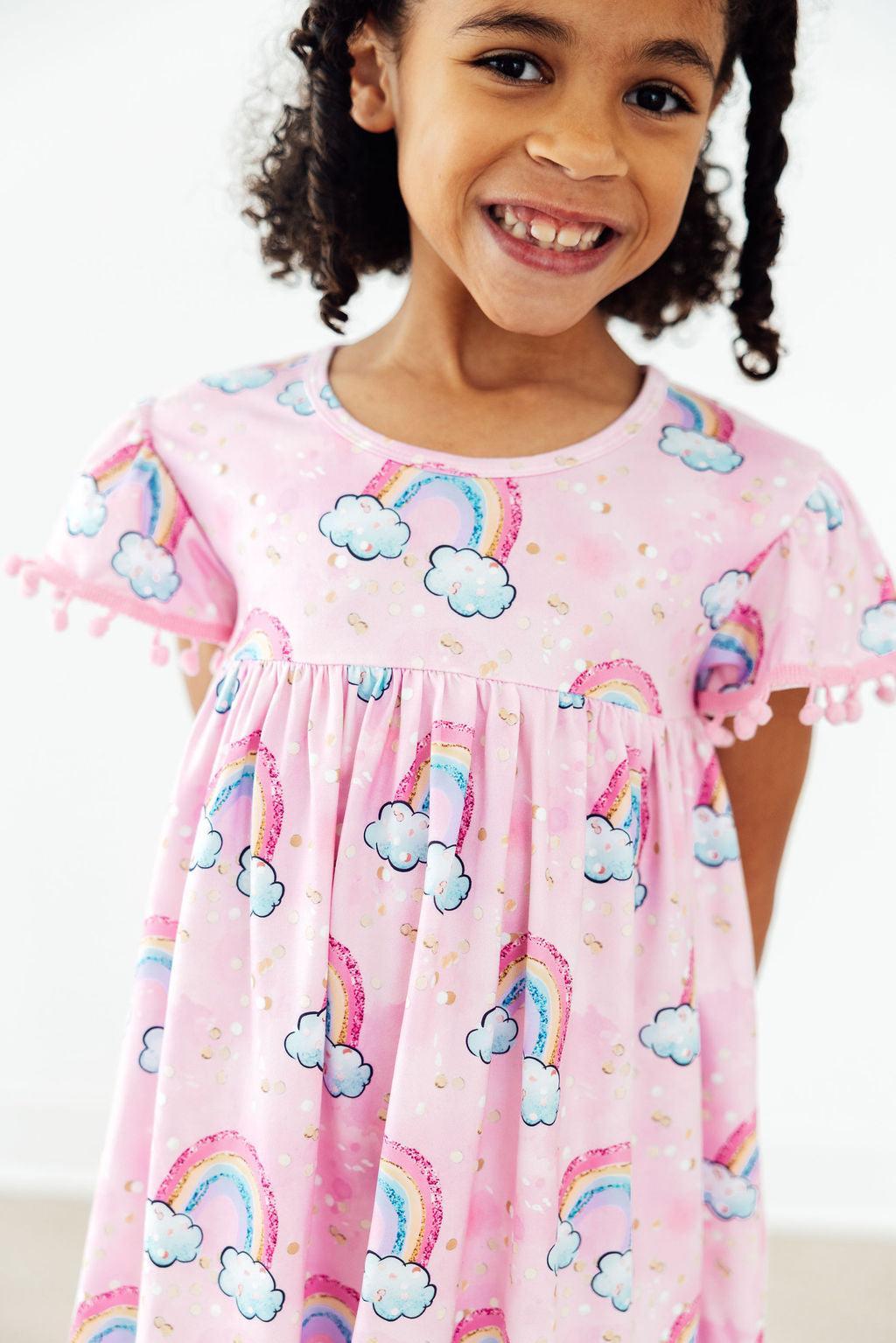 Sparkling Rainbows Pom Pom Dress - Aaria Tees Aaria Tees