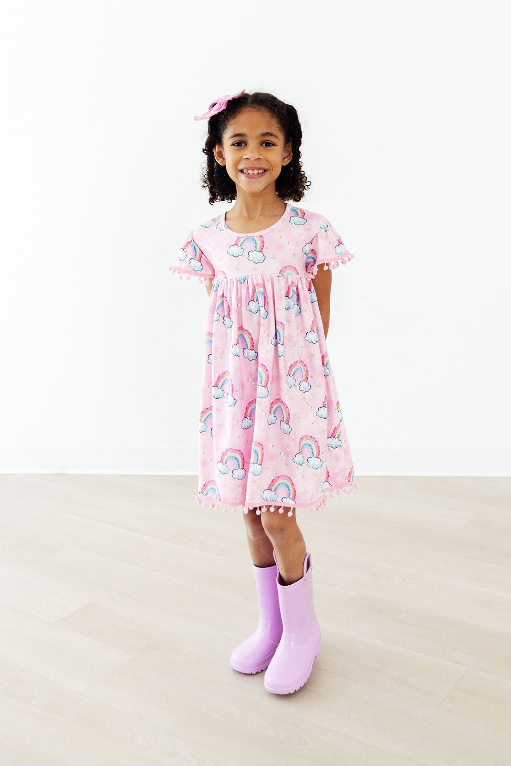 Sparkling Rainbows Pom Pom Dress - Aaria Tees Aaria Tees
